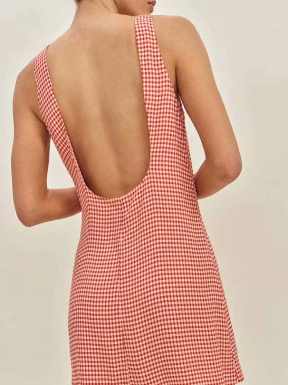 Reformation Rosemond Dress Strawberry Check Gingham 4 Red White Mini Open Back - Picture 2 of 9